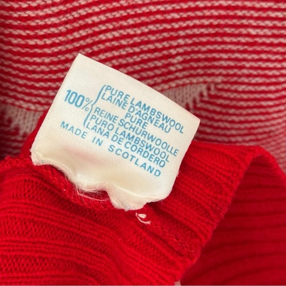 Vtg Mod Striped Geometric Wool Sweater Sz Large Red 70s 80s Pringle of Scotland - Picture 3 of 8